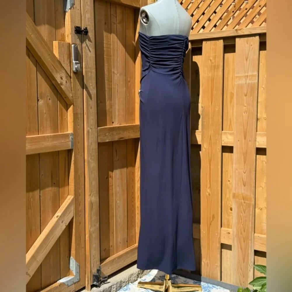 🆕 SIMKHAI 🧿 NWOT Emma Draped Jersey Bustier Midi Dress, Midnight Blue Sz US 12 - Picture 7 of 13